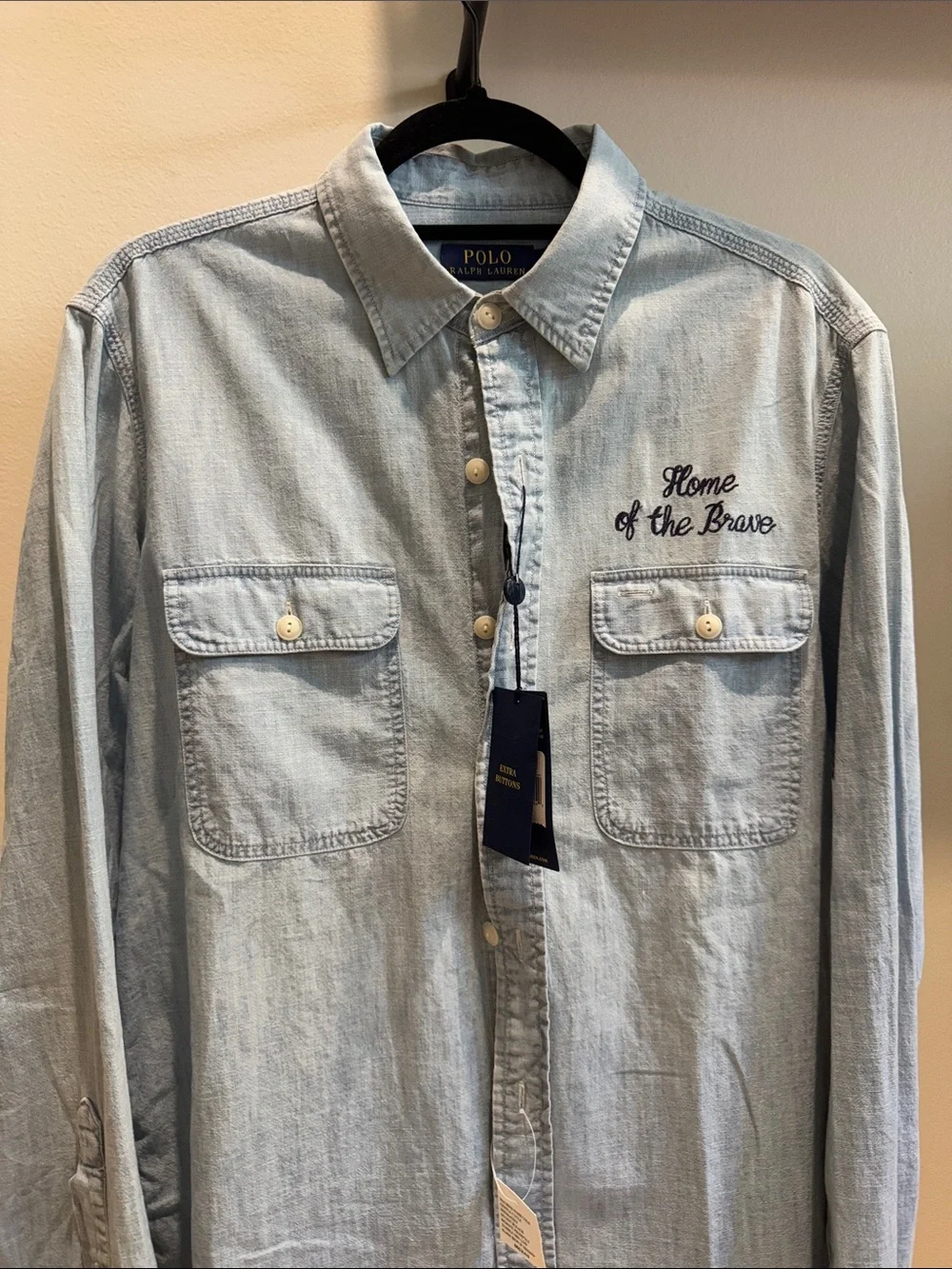 Polo by Ralph Lauren Light Blue Denim Shirt Jacket with Embroidered Rare